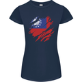 Torn Myanmar Flag Burmese Day Football Womens Petite Cut T-Shirt Navy Blue