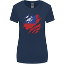Torn Myanmar Flag Burmese Day Football Womens Wider Cut T-Shirt Navy Blue