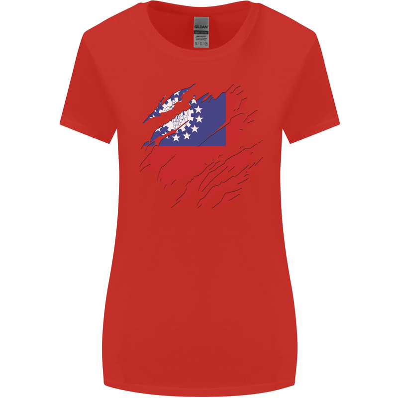 Torn Myanmar Flag Burmese Day Football Womens Wider Cut T-Shirt Red
