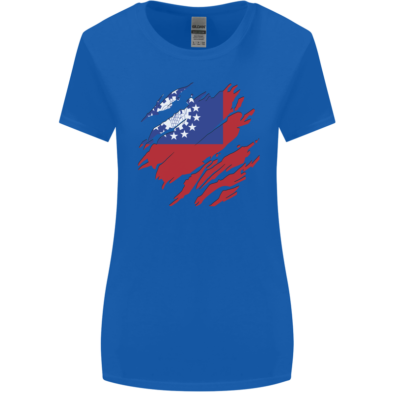 Torn Myanmar Flag Burmese Day Football Womens Wider Cut T-Shirt Royal Blue