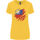 Torn Myanmar Flag Burmese Day Football Womens Wider Cut T-Shirt Yellow