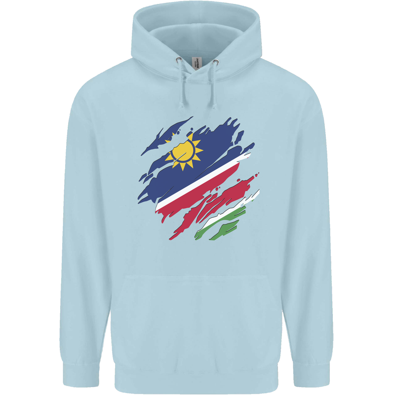 Torn Namibia Flag Namibian Day Football Childrens Kids Hoodie Light Blue