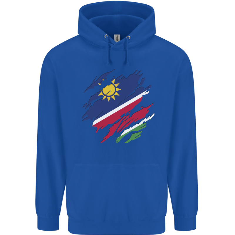 Torn Namibia Flag Namibian Day Football Childrens Kids Hoodie Royal Blue