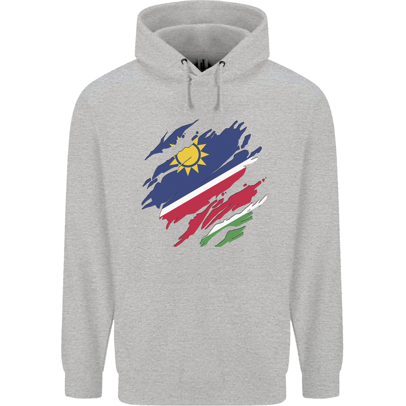 Torn Namibia Flag Namibian Day Football Childrens Kids Hoodie Sports Grey