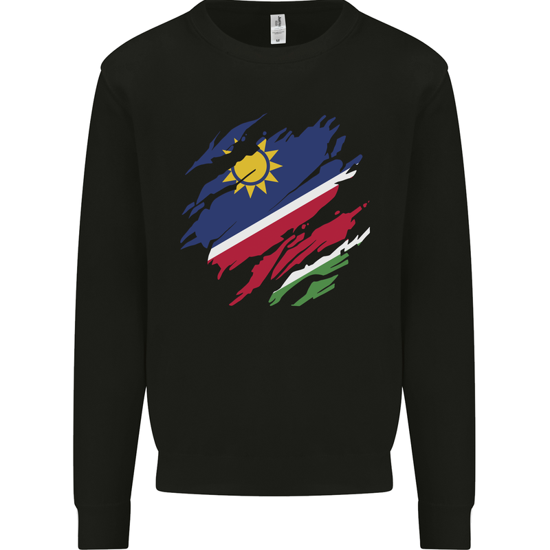Torn Namibia Flag Namibian Day Football Kids Sweatshirt Jumper Black
