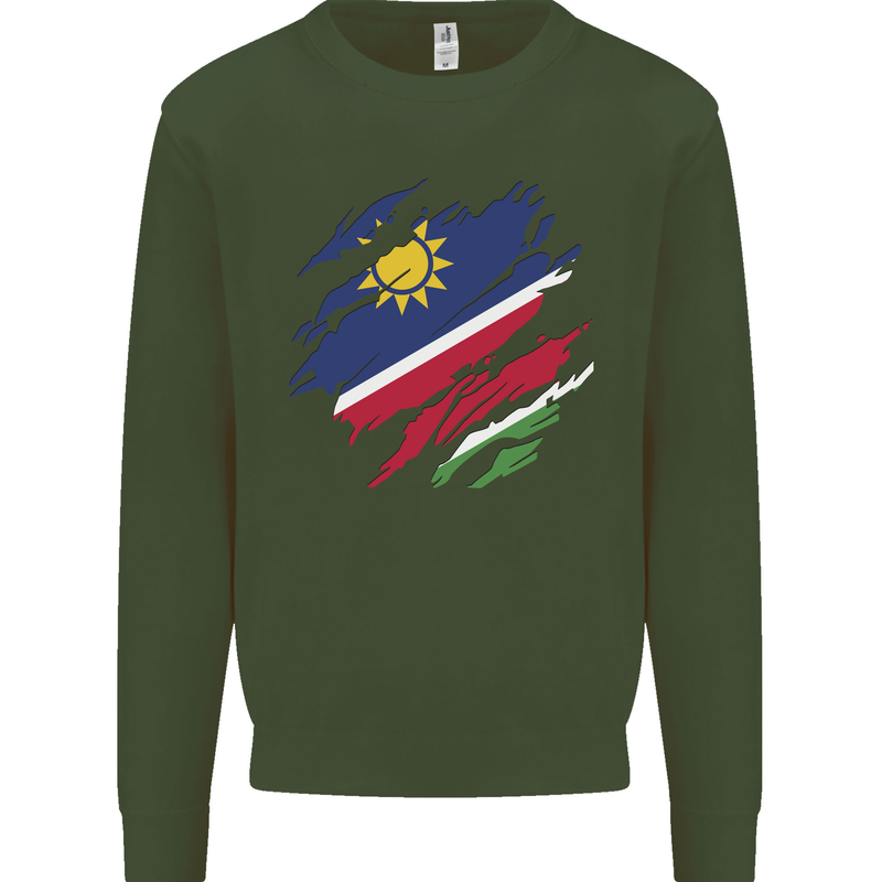 Torn Namibia Flag Namibian Day Football Kids Sweatshirt Jumper Forest Green