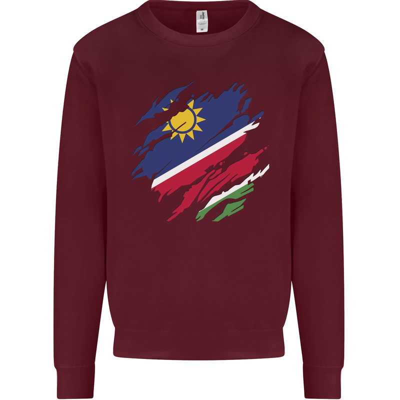 Torn Namibia Flag Namibian Day Football Kids Sweatshirt Jumper Maroon