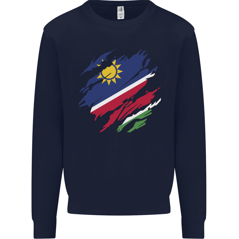 Torn Namibia Flag Namibian Day Football Kids Sweatshirt Jumper Navy Blue