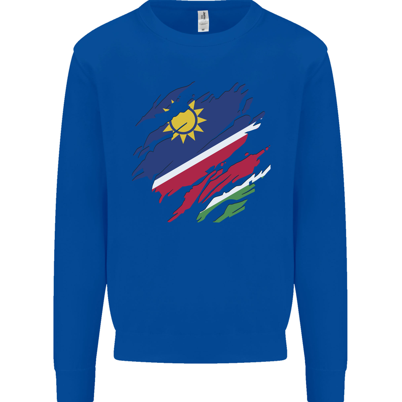 Torn Namibia Flag Namibian Day Football Kids Sweatshirt Jumper Royal Blue