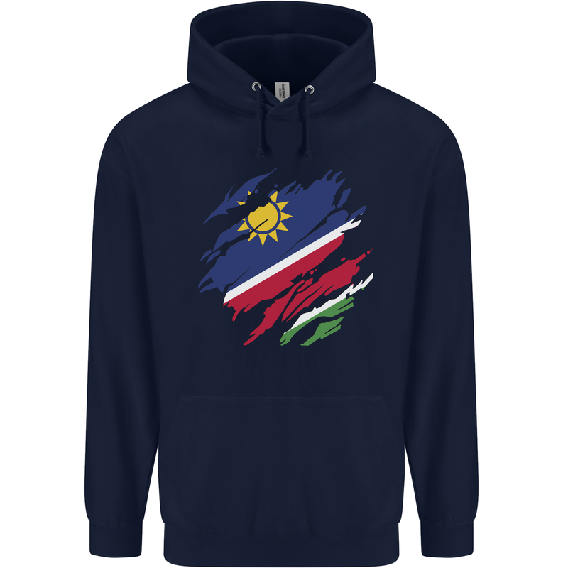 Torn Namibia Flag Namibian Day Football Mens 80% Cotton Hoodie Navy Blue