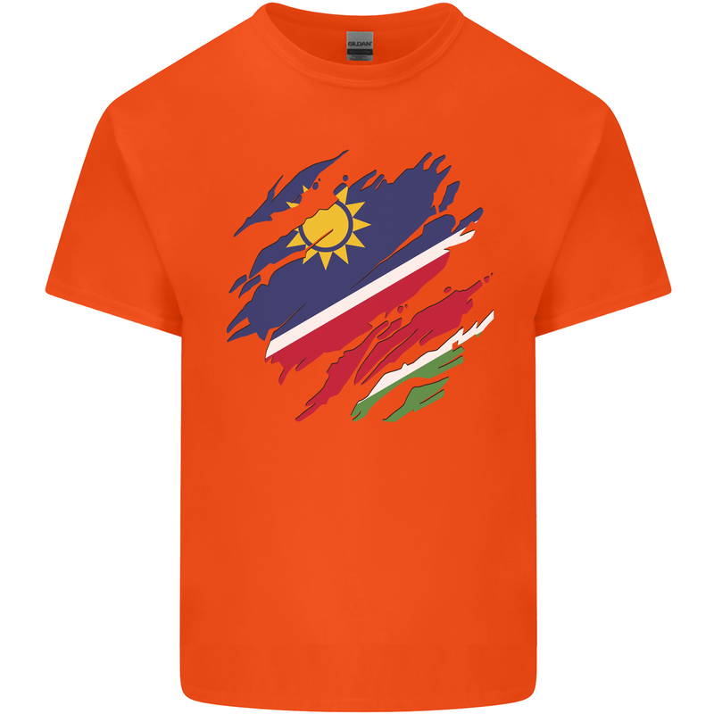 Torn Namibia Flag Namibian Day Football Mens Cotton T-Shirt Tee Top Orange