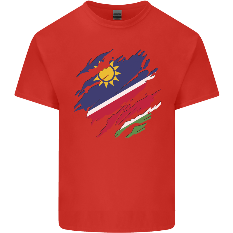 Torn Namibia Flag Namibian Day Football Mens Cotton T-Shirt Tee Top Red
