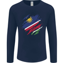 Torn Namibia Flag Namibian Day Football Mens Long Sleeve T-Shirt Navy Blue