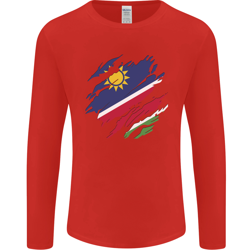 Torn Namibia Flag Namibian Day Football Mens Long Sleeve T-Shirt Red