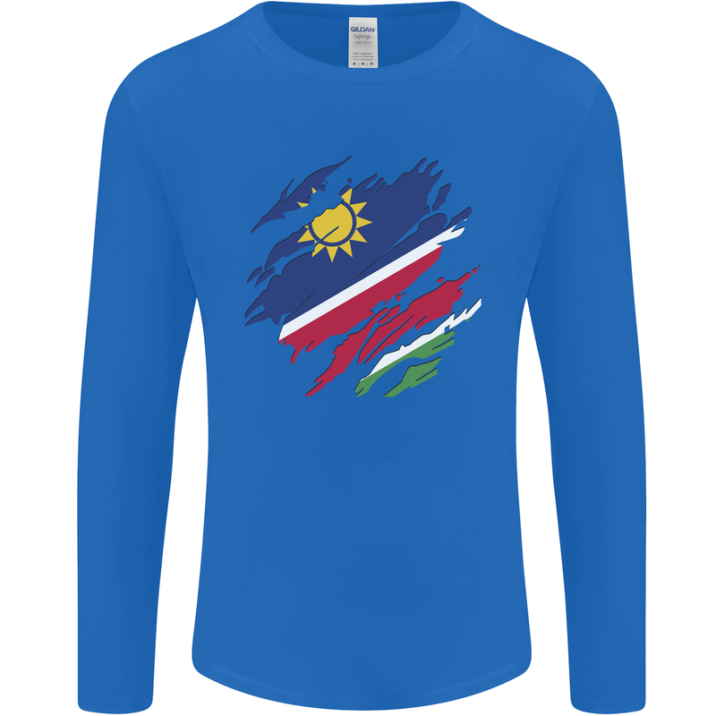 Torn Namibia Flag Namibian Day Football Mens Long Sleeve T-Shirt Royal Blue