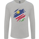 Torn Namibia Flag Namibian Day Football Mens Long Sleeve T-Shirt Sports Grey