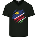 Torn Namibia Flag Namibian Day Football Mens V-Neck Cotton T-Shirt Black