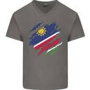Torn Namibia Flag Namibian Day Football Mens V-Neck Cotton T-Shirt Charcoal
