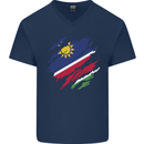 Torn Namibia Flag Namibian Day Football Mens V-Neck Cotton T-Shirt Navy Blue
