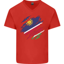 Torn Namibia Flag Namibian Day Football Mens V-Neck Cotton T-Shirt Red