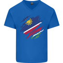 Torn Namibia Flag Namibian Day Football Mens V-Neck Cotton T-Shirt Royal Blue