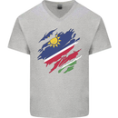 Torn Namibia Flag Namibian Day Football Mens V-Neck Cotton T-Shirt Sports Grey