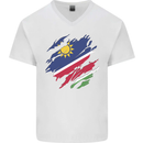 Torn Namibia Flag Namibian Day Football Mens V-Neck Cotton T-Shirt White