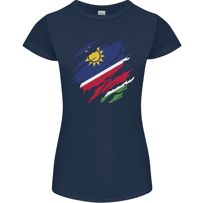 Torn Namibia Flag Namibian Day Football Womens Petite Cut T-Shirt Navy Blue