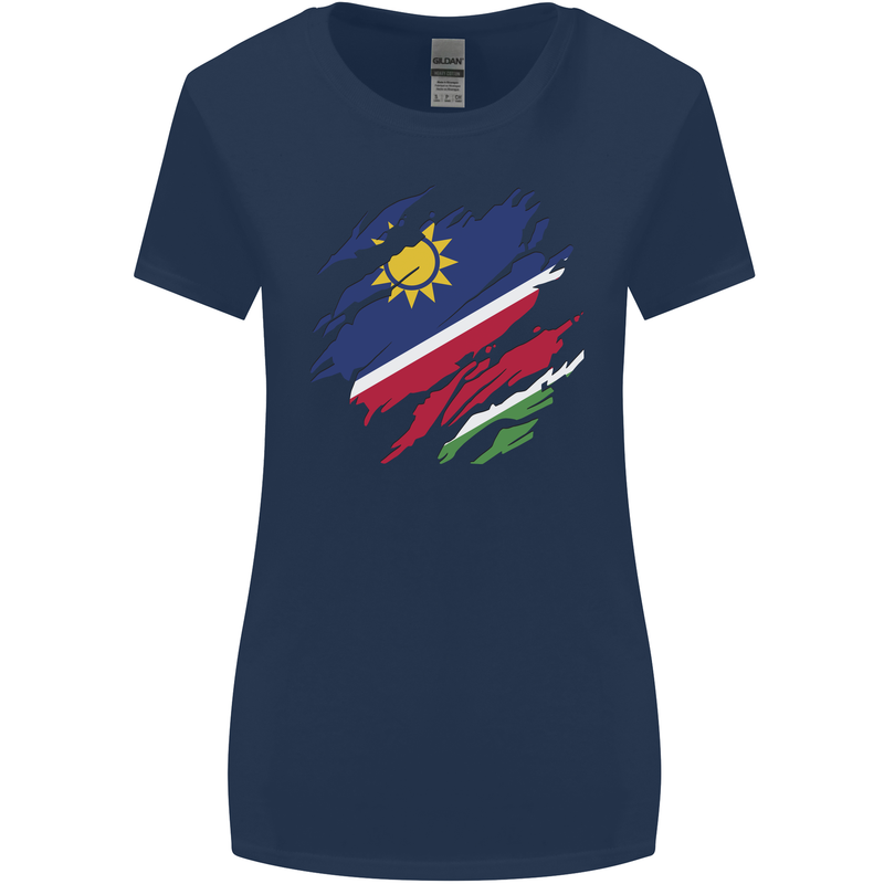 Torn Namibia Flag Namibian Day Football Womens Wider Cut T-Shirt Navy Blue