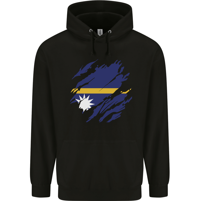 Torn Nauru Flag Nauruan Day Football Childrens Kids Hoodie Black