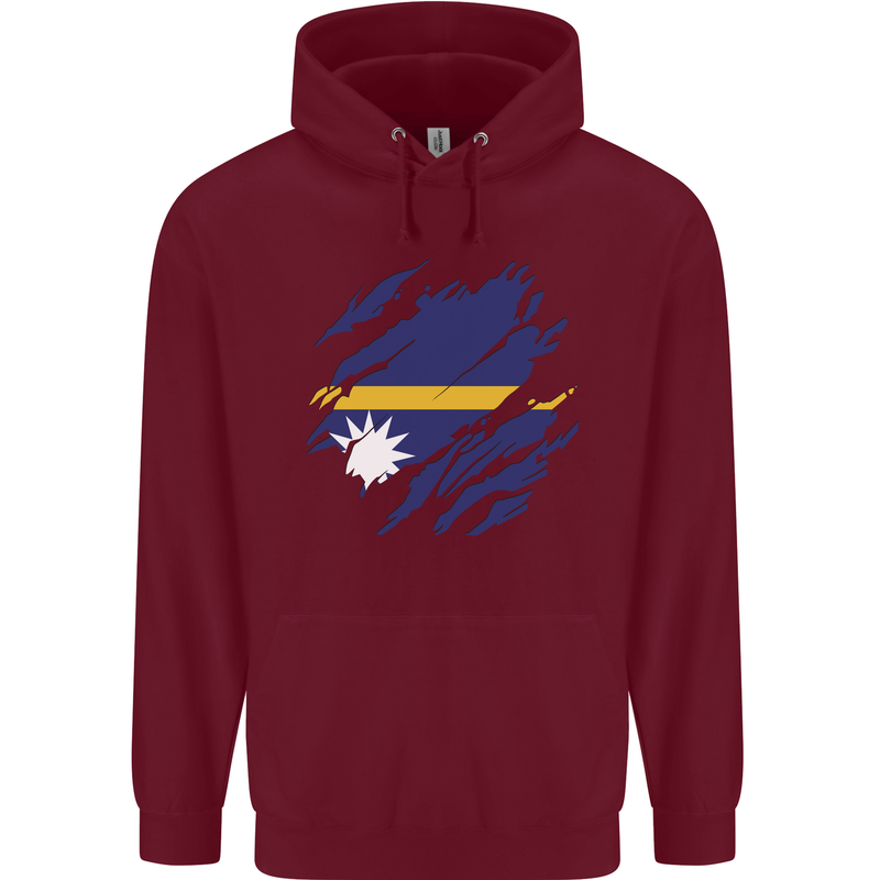 Torn Nauru Flag Nauruan Day Football Childrens Kids Hoodie Maroon