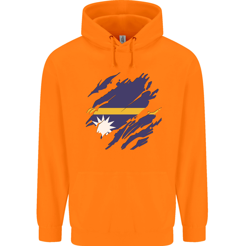 Torn Nauru Flag Nauruan Day Football Childrens Kids Hoodie Orange