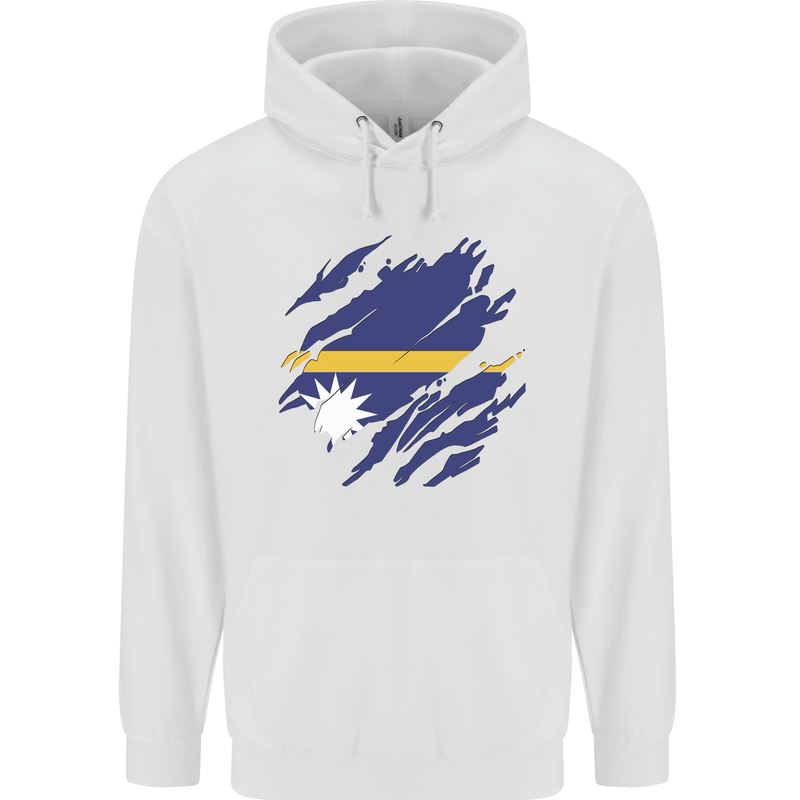 Torn Nauru Flag Nauruan Day Football Childrens Kids Hoodie White