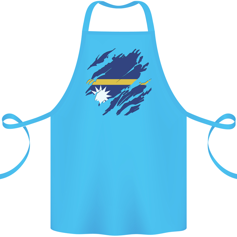 Torn Nauru Flag Nauruan Day Football Cotton Apron 100% Organic Turquoise