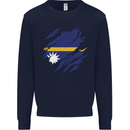 Torn Nauru Flag Nauruan Day Football Kids Sweatshirt Jumper Navy Blue