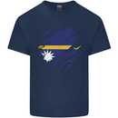 Torn Nauru Flag Nauruan Day Football Kids T-Shirt Childrens Navy Blue