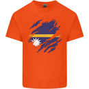 Torn Nauru Flag Nauruan Day Football Kids T-Shirt Childrens Orange
