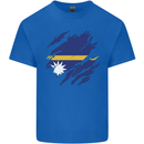 Torn Nauru Flag Nauruan Day Football Kids T-Shirt Childrens Royal Blue
