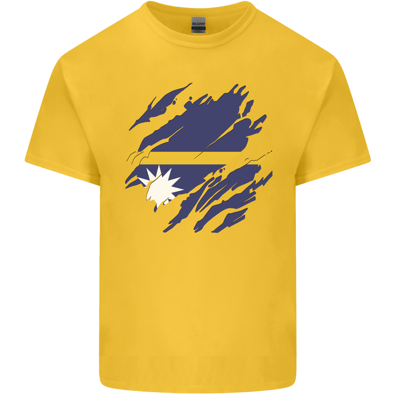 Torn Nauru Flag Nauruan Day Football Kids T-Shirt Childrens Yellow