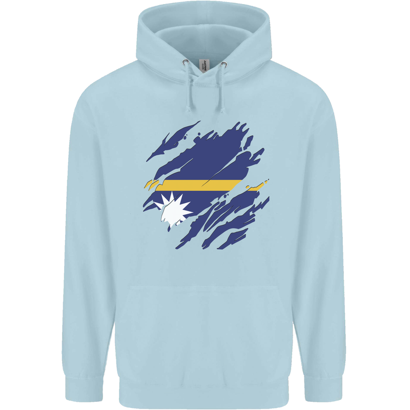 Torn Nauru Flag Nauruan Day Football Mens 80% Cotton Hoodie Light Blue