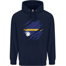 Torn Nauru Flag Nauruan Day Football Mens 80% Cotton Hoodie Navy Blue
