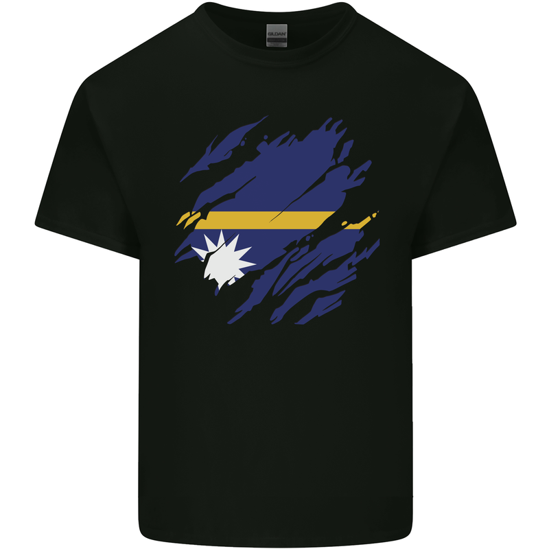 Torn Nauru Flag Nauruan Day Football Mens Cotton T-Shirt Tee Top Black
