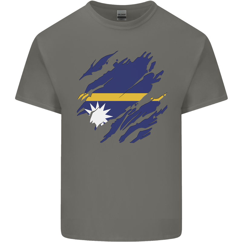 Torn Nauru Flag Nauruan Day Football Mens Cotton T-Shirt Tee Top Charcoal