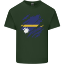 Torn Nauru Flag Nauruan Day Football Mens Cotton T-Shirt Tee Top Forest Green