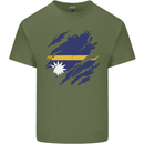 Torn Nauru Flag Nauruan Day Football Mens Cotton T-Shirt Tee Top Military Green