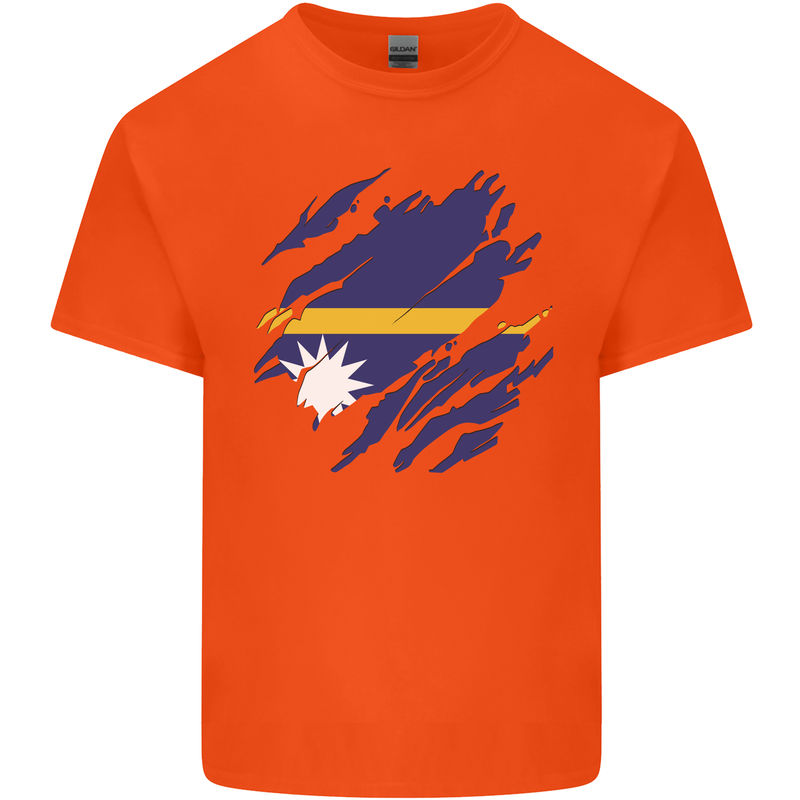 Torn Nauru Flag Nauruan Day Football Mens Cotton T-Shirt Tee Top Orange