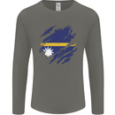 Torn Nauru Flag Nauruan Day Football Mens Long Sleeve T-Shirt Charcoal