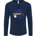 Torn Nauru Flag Nauruan Day Football Mens Long Sleeve T-Shirt Navy Blue