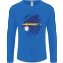 Torn Nauru Flag Nauruan Day Football Mens Long Sleeve T-Shirt Royal Blue