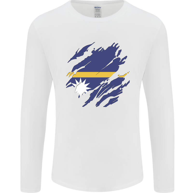 Torn Nauru Flag Nauruan Day Football Mens Long Sleeve T-Shirt White